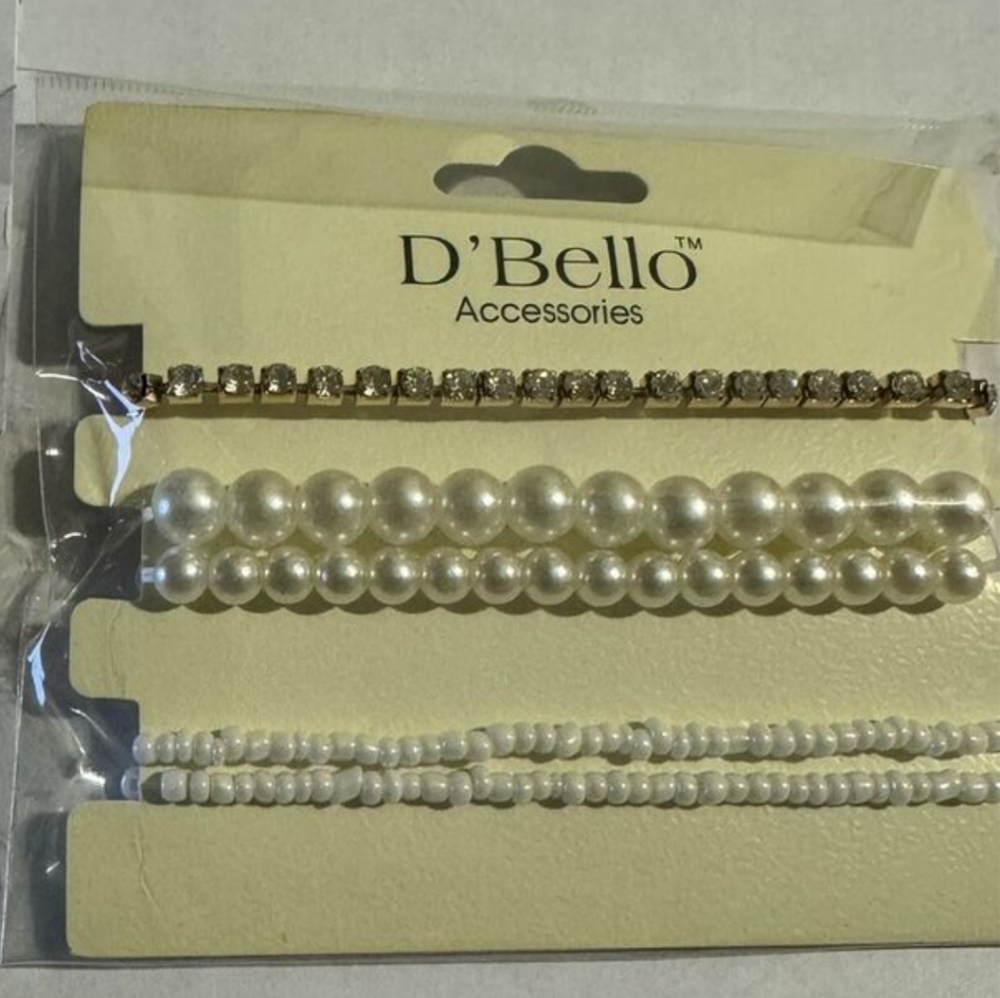 D'bello Faux Pearls, Seed Bead, Rhinestones Tennis Bracelets New Elastic 5pc Set